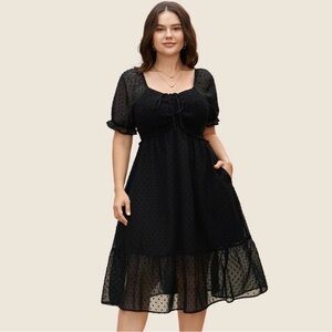 BloomChic Black Midi Dress with Sheer Sleeves